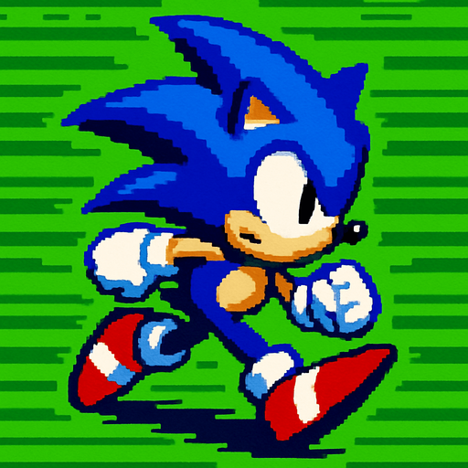 Make Sonic run but with the camera above.
In-Game asset.  High contrast.  No shadows