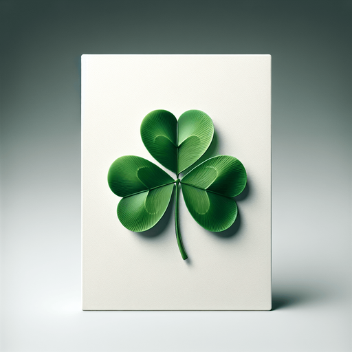3 leaf clover in a white paper-card with rounded corners, front view.