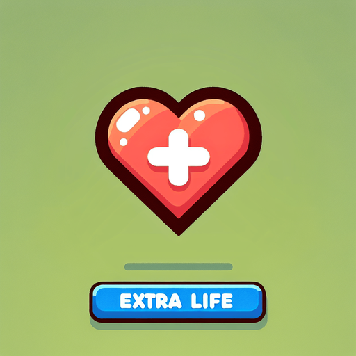 Single cartoon extra life heart. No drop shadows.
Single Game Texture. In-Game asset. 2d. Blank background. High contrast. No shadows.