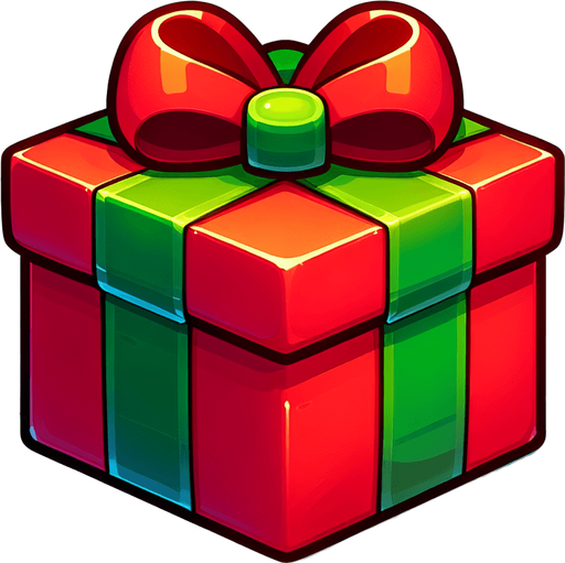 christmas present for naughty santa, cartoon, power up Single Game Texture. In-Game asset. 2d. Blank background. High contrast. No shadows.