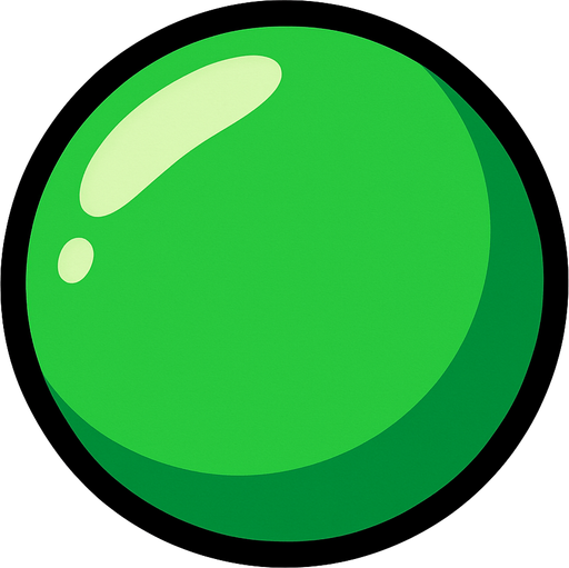 Green ball.
In-Game asset.  2d.  High contrast.  No shadows