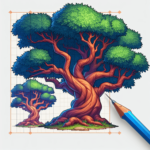 a tall, thick tree with many thick branches. full color..
Single Game Texture.  In-Game asset.  2d.  Blank background.  High contrast.  No shadows