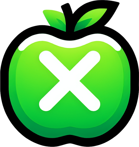 white " /" on a green apple.
Single Game Texture. In-Game asset. 2d. Blank background. High contrast. No shadows.