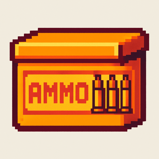Caja de munición de colores retro pixelart.
In-Game asset.  2d.  High contrast.  No shadows