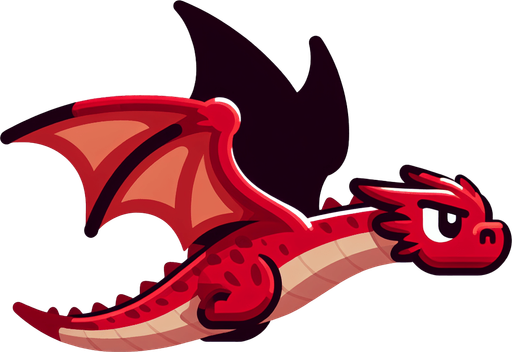 a red dragon looking ambitious and has a young age.
Single Game Texture.  In-Game asset.  2d.  Blank background.  High contrast.  No shadows. flappy bird like dragon low detail,flying on blank background has a straight tail and detailles