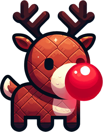 rudolf the red nose raindeer Single Game Texture. In-Game asset. 2d. Blank background. High contrast. No shadows.