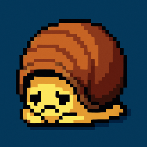 desperate depressive cute snail is hiding in shell 2d pixel art.
In-Game asset.  2d.  High contrast.  No shadows