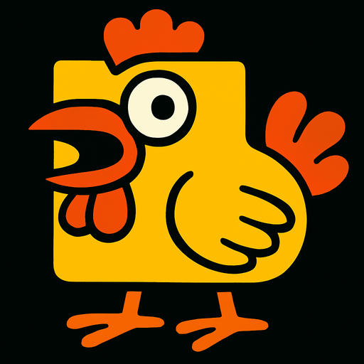 hyper chicken but square.
In-Game asset.  2d.  High contrast.  No shadows