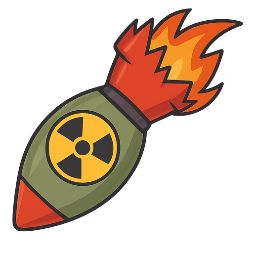 arkasından alev çıkan nükleer enerji füzesi. No background. Transparent background. Blank background. No shadows. 2d. In-Game asset. flat