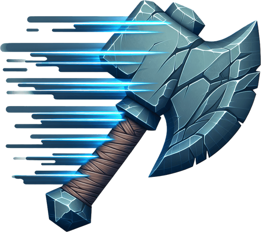 A primal stone axe or spearhead with stylized speed lines or a spectral blue aura indicating swift movement..
Single Game Texture.  In-Game asset.  2d.  Blank background.  High contrast.  No shadows