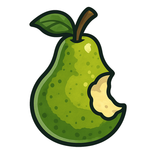 Pear with a bit.
Single Game Texture.  In-Game asset.  2d.  Blank background.  High contrast.  No shadows
