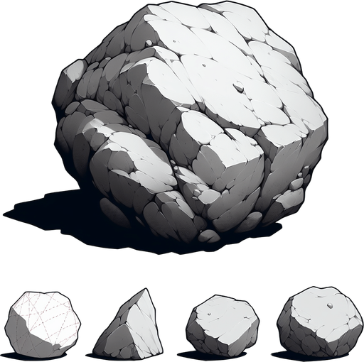 small rock.
Single Game Texture.  In-Game asset.  2d.  Blank background.  High contrast.  No shadows