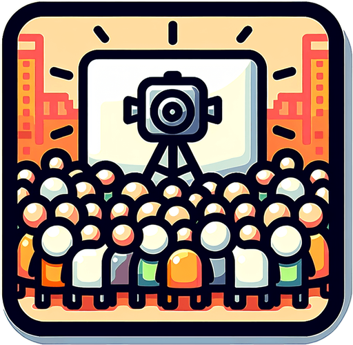 crowds button,2d,blank background,cartoon,square.
Single Game Texture.  In-Game asset.  2d.  Blank background.  High contrast.  No shadows