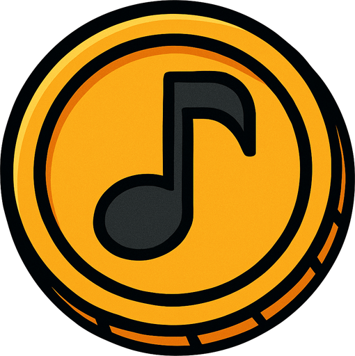 MÜZİK NOTASI ŞEKLİNDE BİR COİN TARZI BİR ŞEY.
In-Game asset.  2d.  High contrast.  No shadows