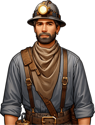 Miner.
Single Game Texture.  In-Game asset.  2d.  Blank background.  No shadows