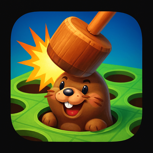 Modern App Store icon, high definition, square with rounded corners, for a game titled "Whack-a-Mole Frenzy" and with the description "Classic whack-a-mole game with 9 holes where moles randomly appear. Tap quickly with your hammer to score points before they disappear!". No text on icon!
