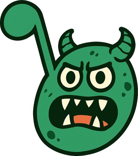 MÜZİK NOTASI ŞEKLİNDE BİR UZAYLI CANAVAR ÇİZ  BU KARAKTER ETRAFTA DÖNEBLİYOR ONE GÖRE, AYAKSIZ. SİYAH KULLANMA. GÜLMESİN
In-Game asset.  2d.  High contrast.  No shadows