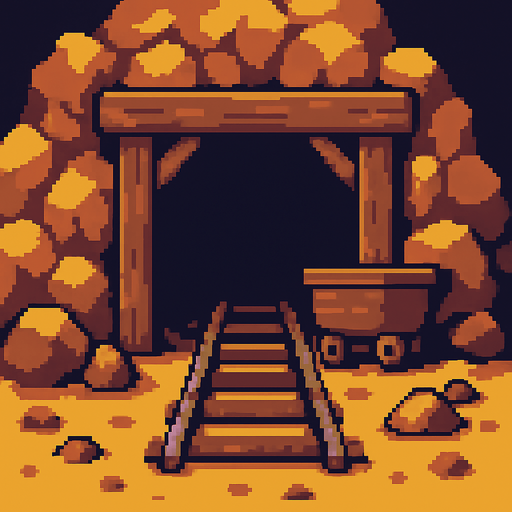 entrada a una mina pixelart.
In-Game asset.  2d.  High contrast.  No shadows