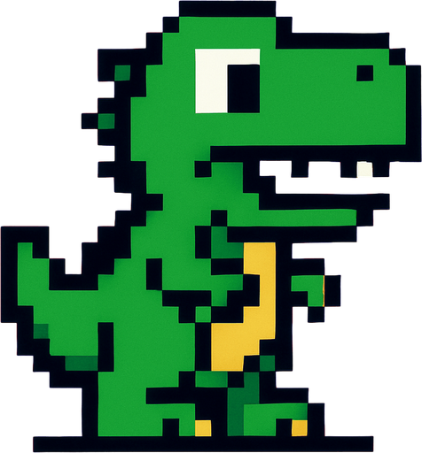 Make it 8 bit style dinosaur cartoon character.
In-Game asset.  High contrast.  No shadows