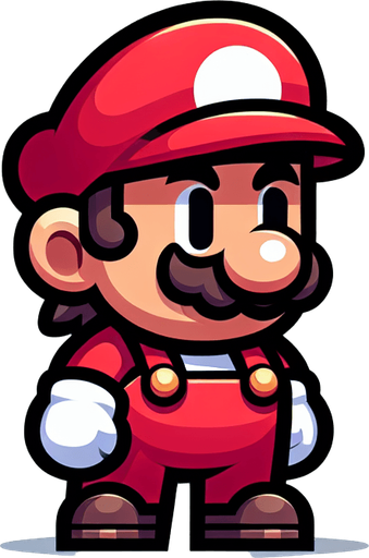 sağa doğru bakan marıo.
Single Game Texture. In-Game asset. 2d. Blank background. High contrast. No shadows.