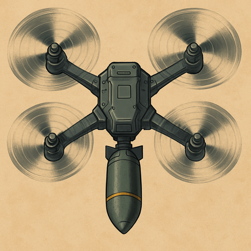 Bomber Drone with spinning rotors, from top view.
