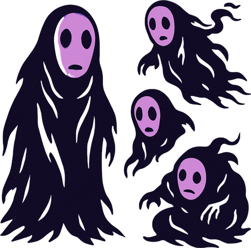 dark spirits from movie "spirited away". HD colors. purple color.
In-Game asset.  2d.  High contrast.  No shadows