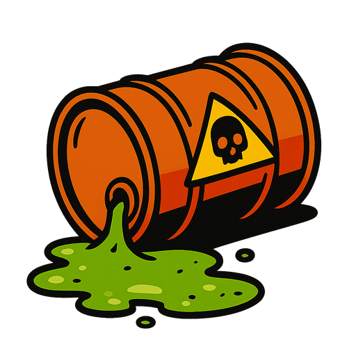 spilt acid barrel fallen over.
In-Game asset.  2d.  High contrast.  No shadows