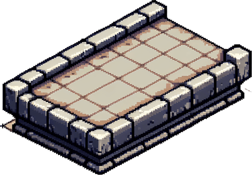 A long rectangular stone platform. Side view. Pixel art..
Single Game Texture.  In-Game asset.  2d.  Blank background.  High contrast.  No shadows