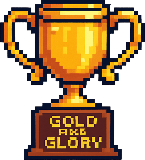 Gold and Glory pixel art cup.
In-Game asset.  2d.  High contrast.  No shadows