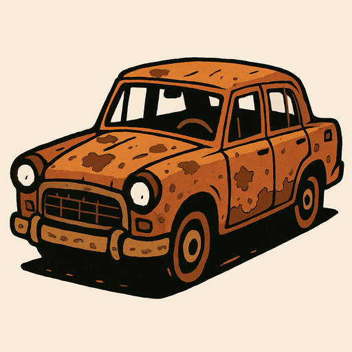 An old car.
In-Game asset.  2d.  High contrast.  No shadows