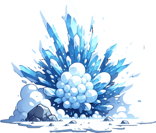 Ice explosion,rock, Light, blue & white..
Single Game Texture. In-Game asset. 2d. Blank background. High contrast. No shadows.