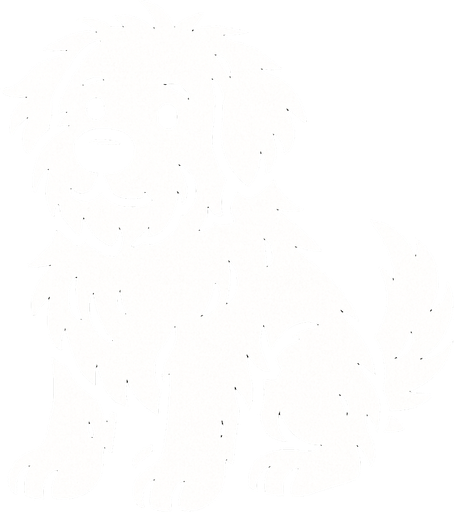 Un perro blanco y peludo.
In-Game asset.  2d.  High contrast.  No shadows