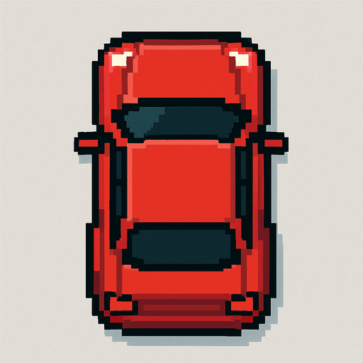 Create a top-down 2D car sprite facing downward..
In-Game asset.  2d.  High contrast.  No shadows