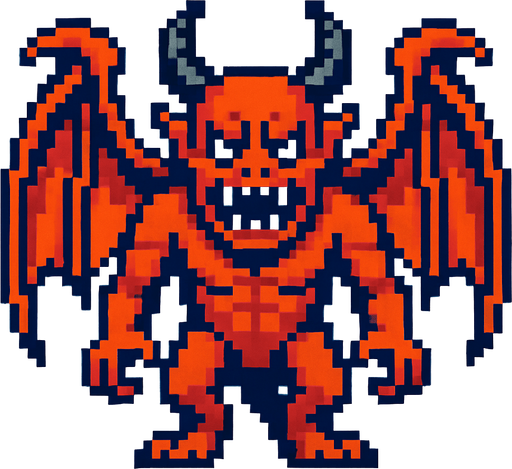 un mounstro con alas hecho con pixeles.
In-Game asset.  2d.  High contrast.  No shadows