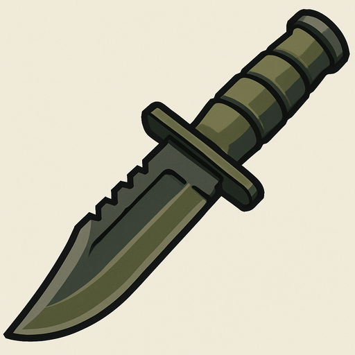 military knife.
In-Game asset.  2d.  High contrast.  No shadows. miltary knife