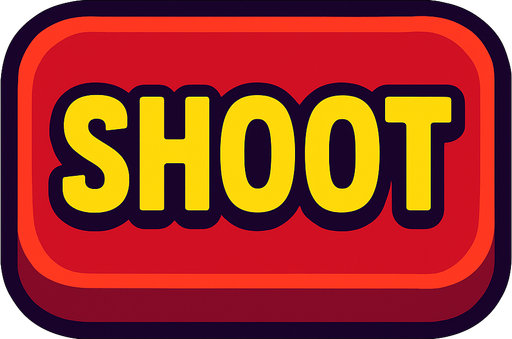 Button with says shoot.
In-Game asset.  2d.  High contrast.  No shadows