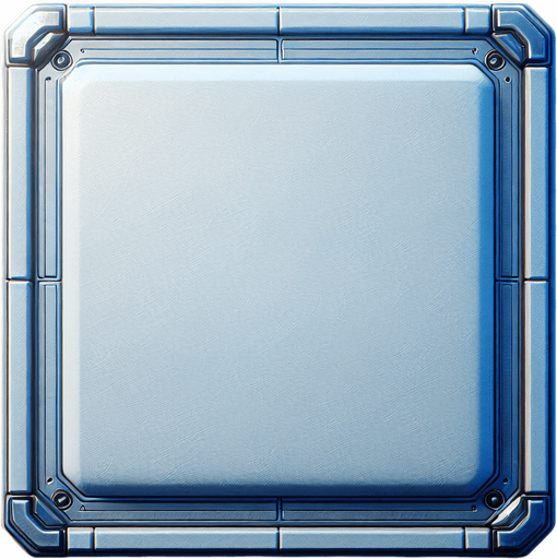 Blue-Tinted Tile: A clean and sleek tile design, consisting of a perfect square with a soft blue surface. A barely noticeable, thin blue border defines the edges, maintaining a smooth and minimal aesthetic. The tile is blank and pristine, embodying futuristic simplicity.
Single Game Texture. In-Game asset. 2d. Blank background. High contrast. No shadows.