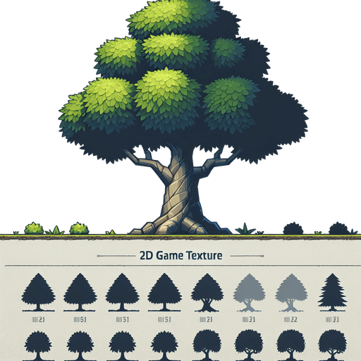 Tree Single Game Texture. In-Game asset. 2d. Blank background. High contrast. No shadows.