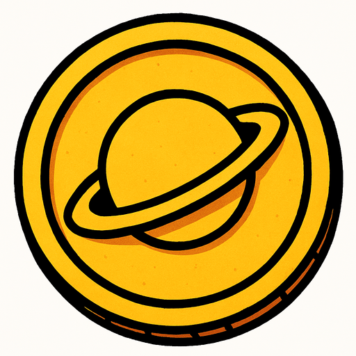 A coin having saturn logo.
In-Game asset.  2d.  High contrast.  No shadows