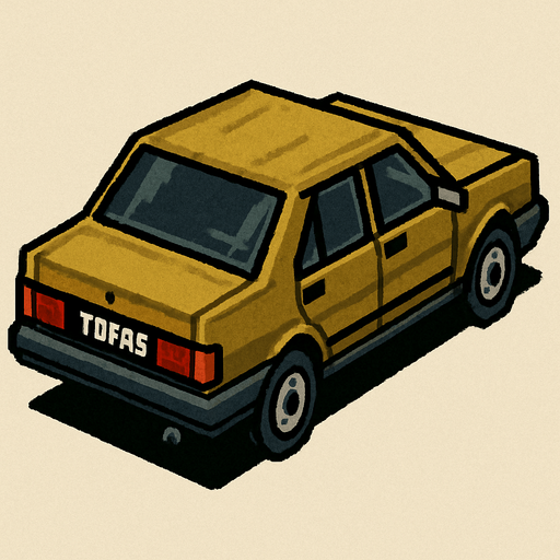 Tofaş turkish car, seen from behind 45 degree to the right

Top-down, gta2, Single Game Texture. In-Game asset. 2d. Blank background. High contrast. No shadows.isometric