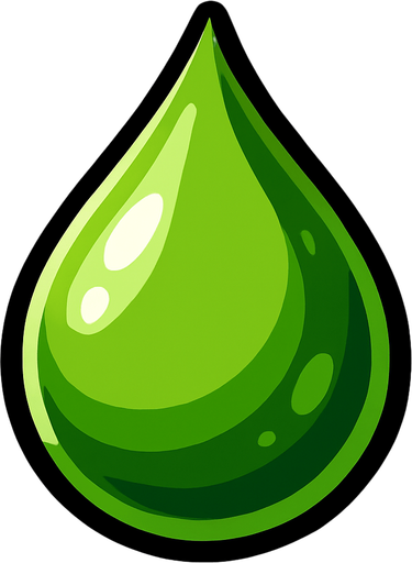 зеленая капля.
In-Game asset.  2d.  High contrast.  No shadows