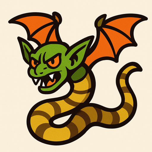 uçan goblin yılan.
In-Game asset.  2d.  High contrast.  No shadows