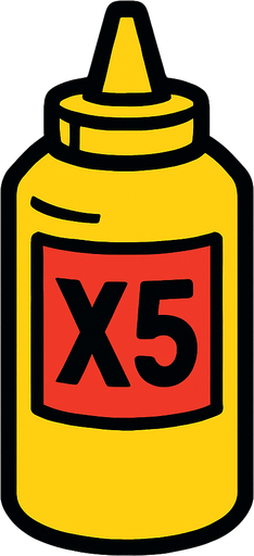 Mustard Bottle, label is x5.
In-Game asset.  2d.  High contrast.  No shadows