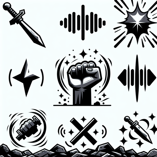 A dagger or fist icon striking, but with sound waves around it being cancelled or muffled (e.g., crossed out or dissolving)..
Single Game Texture.  In-Game asset.  2d.  Blank background.  High contrast.  No shadows