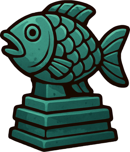 Fish statue.
In-Game asset.  2d.  High contrast.  No shadows