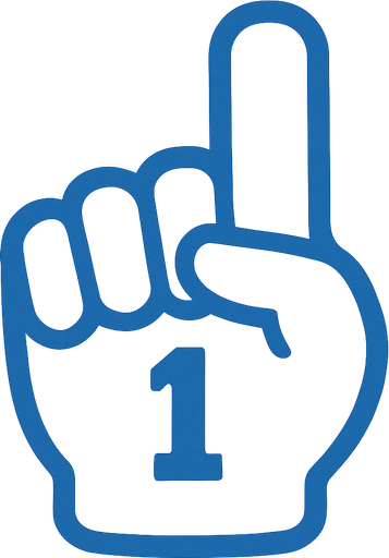 Medium white blue outline on a white finger saying 1 in the middle.
In-Game asset.  2d.  High contrast.  No shadows