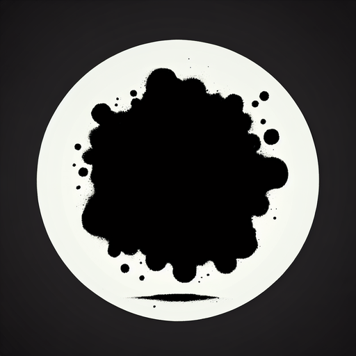 A dark inkblot of ink. The blot should be round but with slightly irregular edges, and seen from a slightly elevated perspective. Game illustration style. It should be solid black..
Single Game Texture. In-Game asset. 2d. Blank background. High contrast. No shadows.