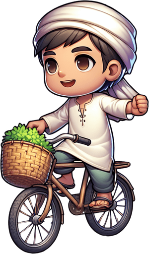 A village a boy run a cycle.
Single Game Texture. In-Game asset. 2d. Blank background. High contrast. No shadows.