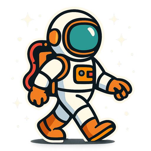 uzayda yürüyen astronot.
In-Game asset.  2d.  High contrast.  No shadows