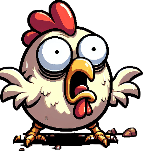 cartoon scared chicken.
Single Game Texture. In-Game asset. 2d. Blank background. High contrast. No shadows.